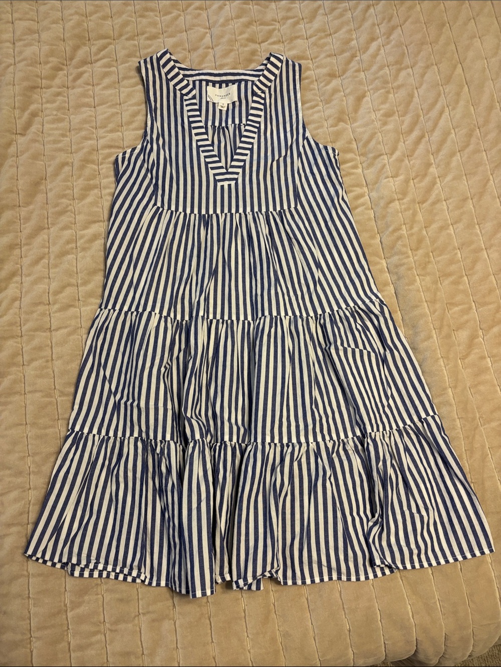 Tuckernuck Pomander Place Size S Blue and White Striped Sleeveless Tiered Dress